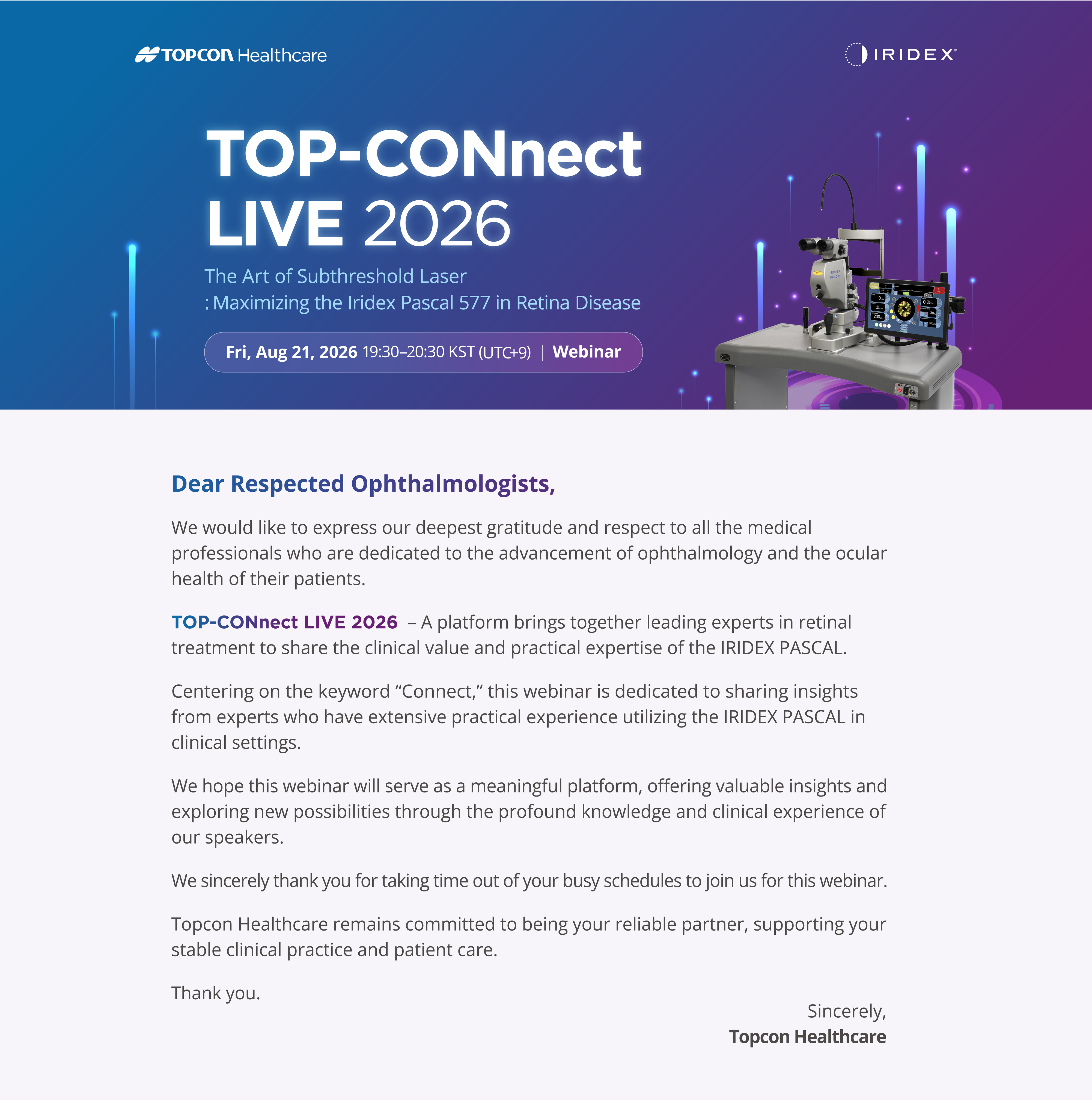 TOP-CONnect LIVE 2026 — The Art of Subthreshold Laser